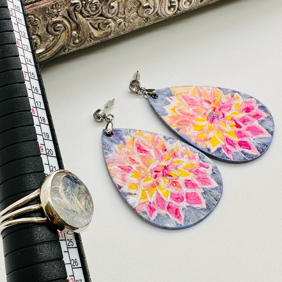 Silver Moonstone Ring & Purple Statement Earrings - Picture 9 of 17